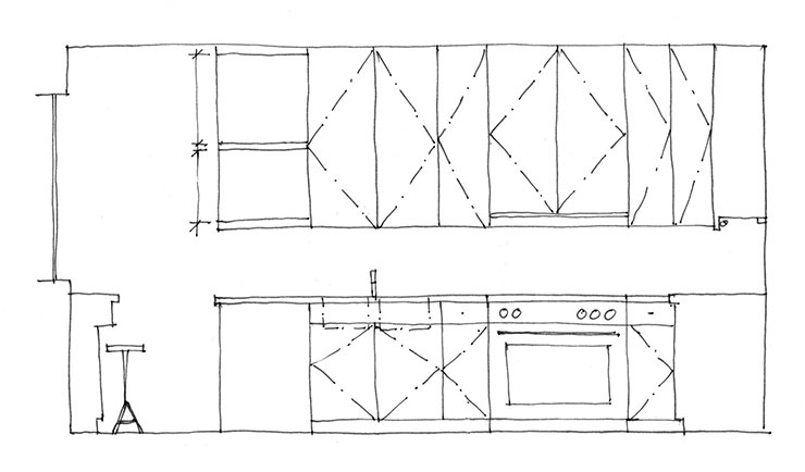 Preliminary sketch of kitchen